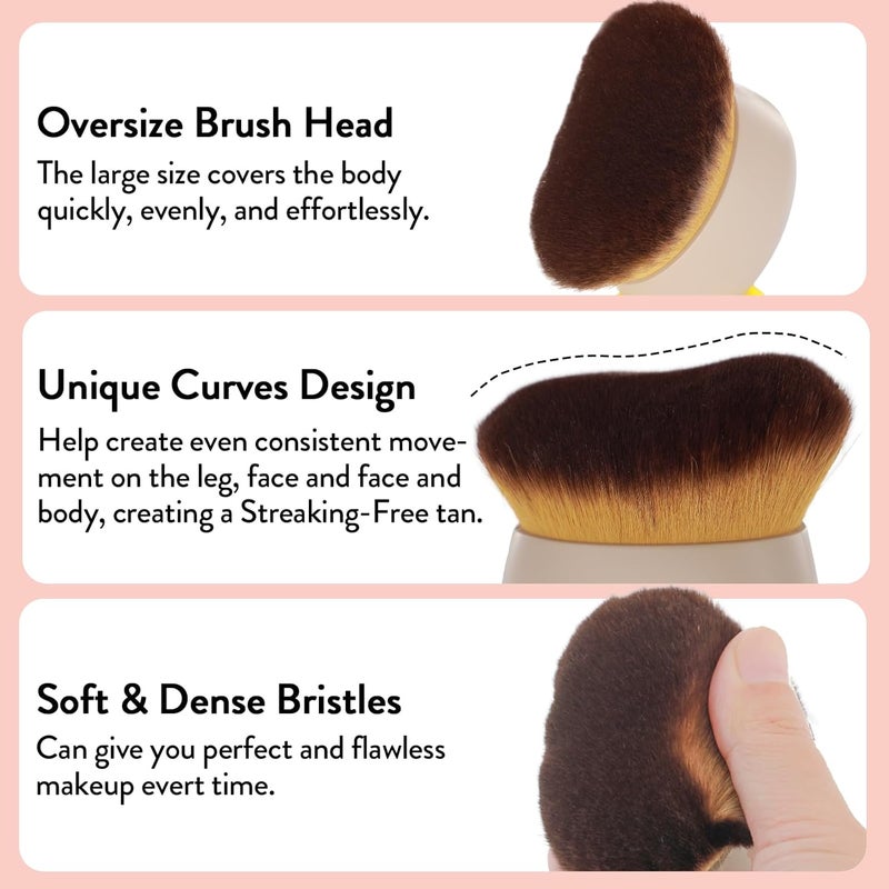 DRIPOO Big Self Tanner Brush, Self Tan Applicator, Body Makeup Brush for Face Body Leg Makeup, Self Tanning Mitt for Self Tan, Kabuki Brush for Body Blend Brush for Tanning Mousse (Khaki) - Image 2